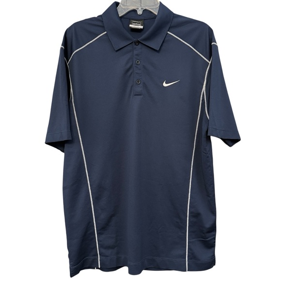 Nike Golf Dri-Fit Polo Shirt Men’s Large Navy Blue White Piping - Picture 1 of 5
